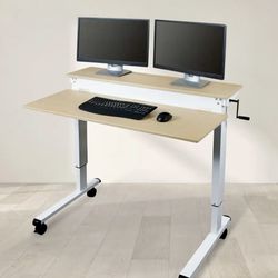 Stand up Desk with adjustable height in White Frame and Birch Desktop 
