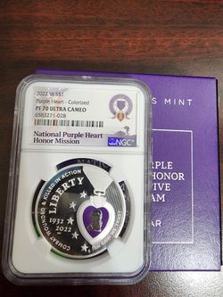2022 W Purple Heart Colorized Commemorative Proof Silver Dollar NGC PF70 Ultra Cameo