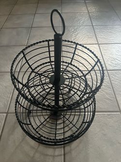 Two-Tier Metal Wire Basket approx H17.5” W12” round bottom, top  10”