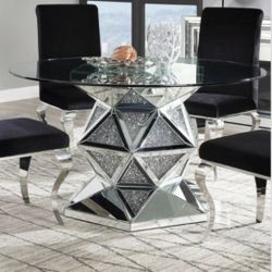 Glam Mirrored Dining Table ONLY With Faux Crystal Inlay Brand New In Box Firm Price $899