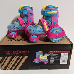 Roller Derby FunRoll Youth Small Adjustable Skates Pink Blue Kids Training Skates Set
