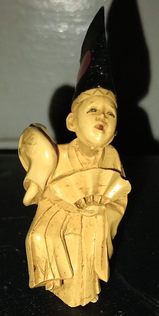 - Sambaso Dancer & Otakufu - Vintage Japanese Solid Resin PEM Signed (7.2 and 4 cm tall)