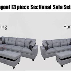 Gray color  3-Piece Couch Living Room Sofa Set  