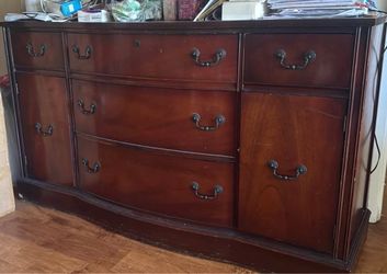 Dark Cherry Wood Dresser with Brass Handles