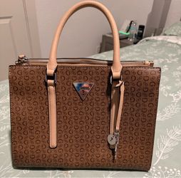 Guess Logo Print Structured Satchel Handbag