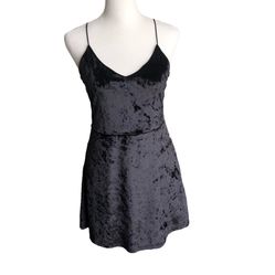 Garage Black Soft Velvet Spaghetti Strap V-Neck Mini Slip On Dress