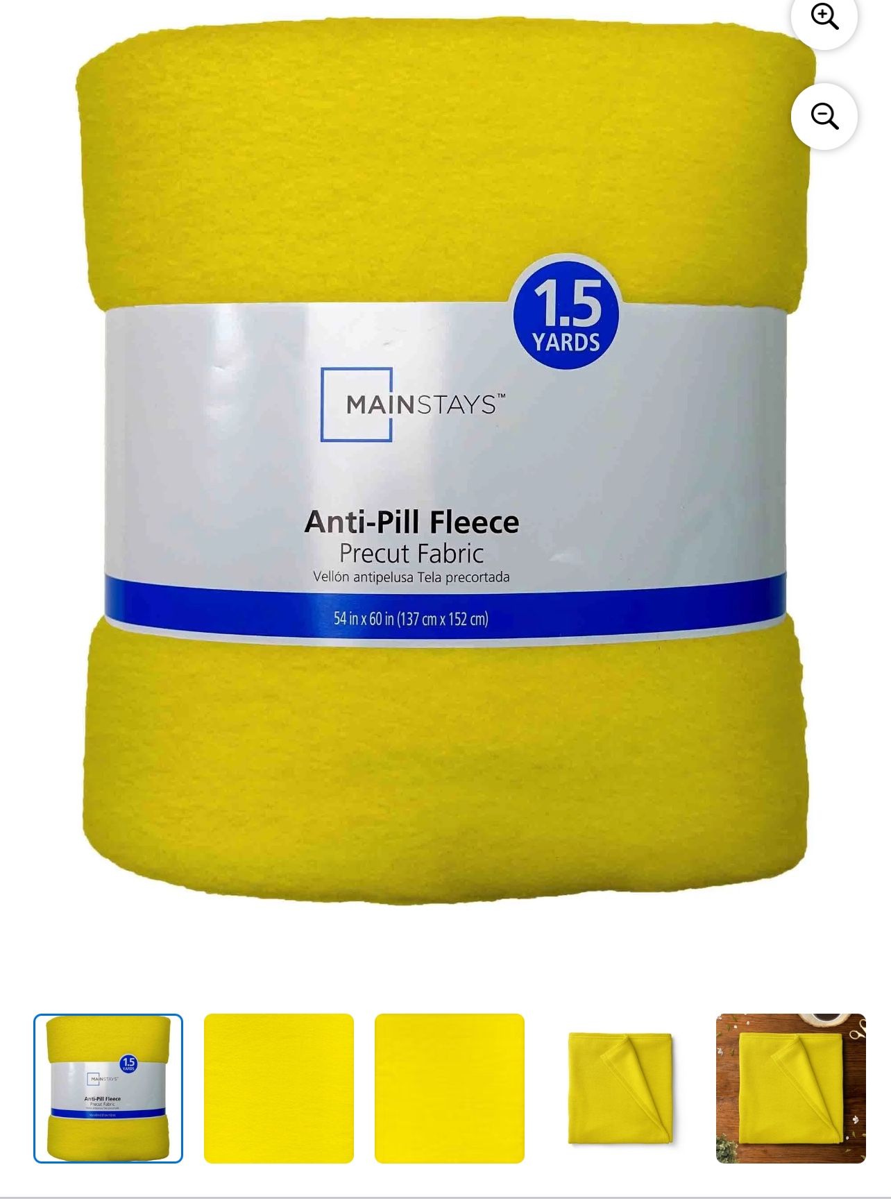 Mainstays 58" X 1.5 yard Lux Anti-pill Fleece Fabric Precut, Yellow