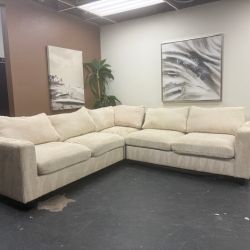 Puff Corduroy Tan Sectional Sofa - Delivery Available!