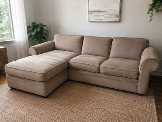 Brown suede couch sectional with detachable chaise