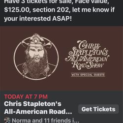 (3) Chris Stapleton Tickets For Tonight