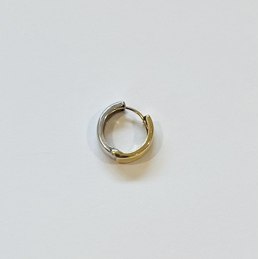 Stylish Two Tone Earring Sterling Silver + 14K Gold (Single Piece)