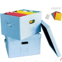 2 Pack File Box with 10 Hanging Filing Folders Document Organzier Storage Organi