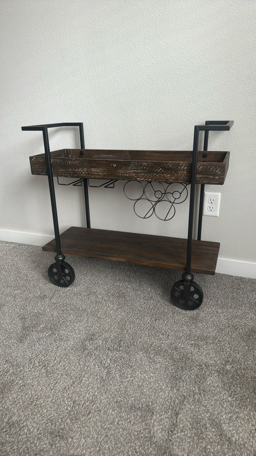Rustic Bar Cart With Glass Holders And Wine Rack
