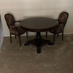 42 Inch Wooden Clawfoot Table With Two Chairs