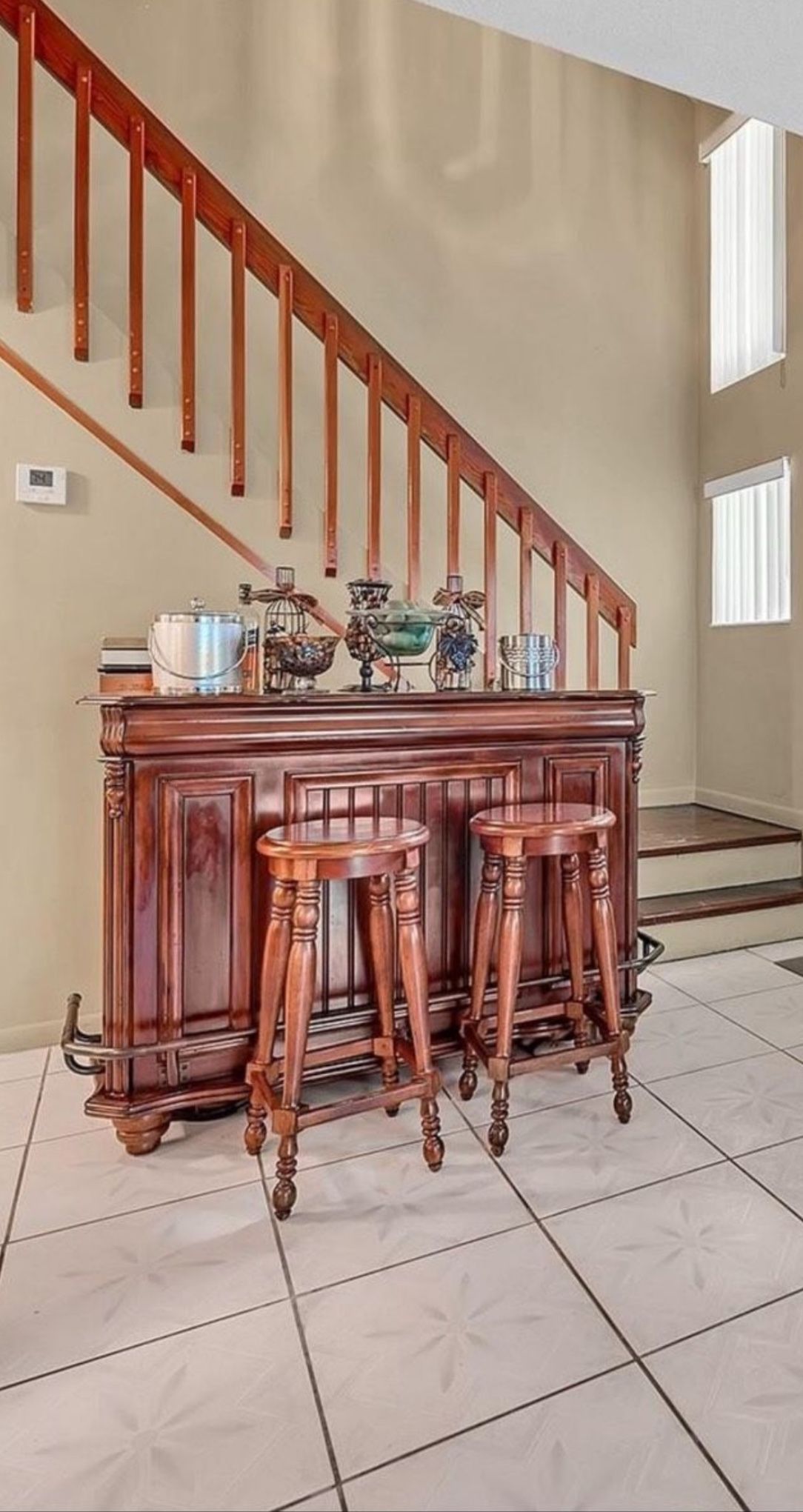 Classic Large Cherry Bar w/ 2 Bar Stools