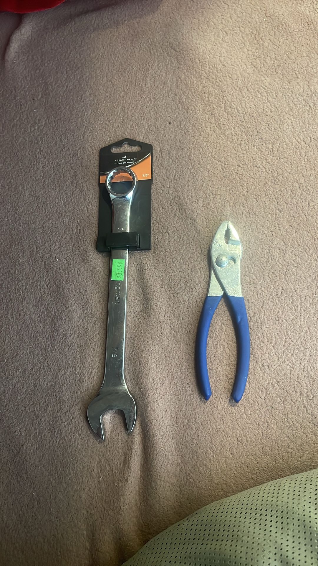 Dual end wrench and slip joint plier