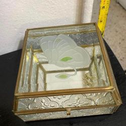 COFRE ANTIGUO DE CRISTAL Y BRONCE 