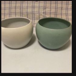 Two Painted Metal 5" Flower Pots In Great Condition