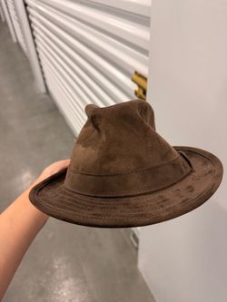 Brown Suede Wide Brim Fedora Hat