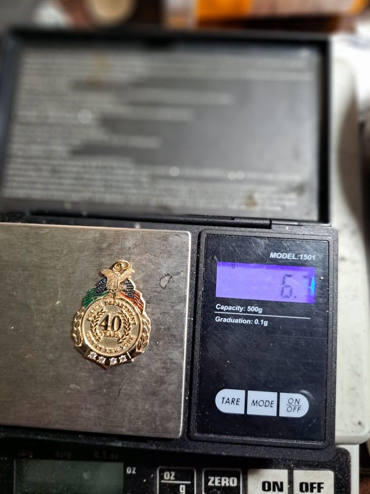 10k 6.7g Gold City Of New York Police Department 40 Years Service Pin Pendant