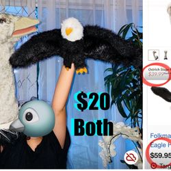 $20 Bundle of 2 Hand Puppets a Folkmanis ostrich and Bald eagle 🦅 hand puppet in great condition