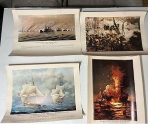 Vintage Lot of 4 20x16 USN Navy Ship Prints - The army and Navy club of Washington