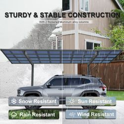 Outdoor Carport, 17.44FT*9FT*11FT Single Carport Aluminum Metal Frame and Polycarbonate Panels Car Port for Outdoor Driveway Car, Truck