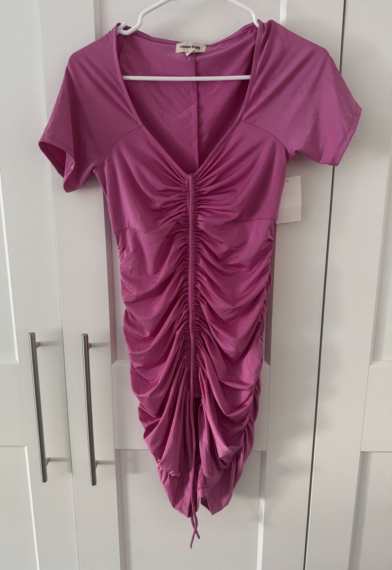 NWT Open Edit Ruched Pink T-Shirt Dress, Size Small