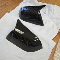 Brand New Real Carbon Fiber M Style Car Side Mirror Add On Cover Caps For 2017-2024 Tesla Model 3