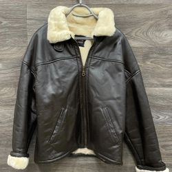Wilsons Dark Brown Pilot B3 Bomber Leather Jacket with Cream Fur Lining Men M