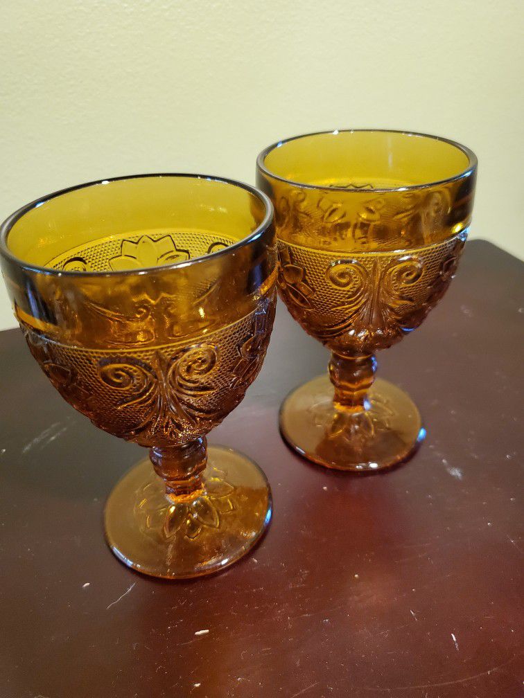 Vintage Tierra Amber Goblets Glassware