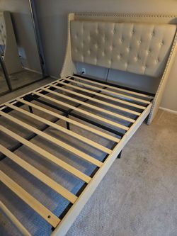 Upholstered Bed Frame with Tufted Headboard (Queen Size)