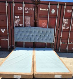 Tufted Velvet Headboard with Box Spring Set