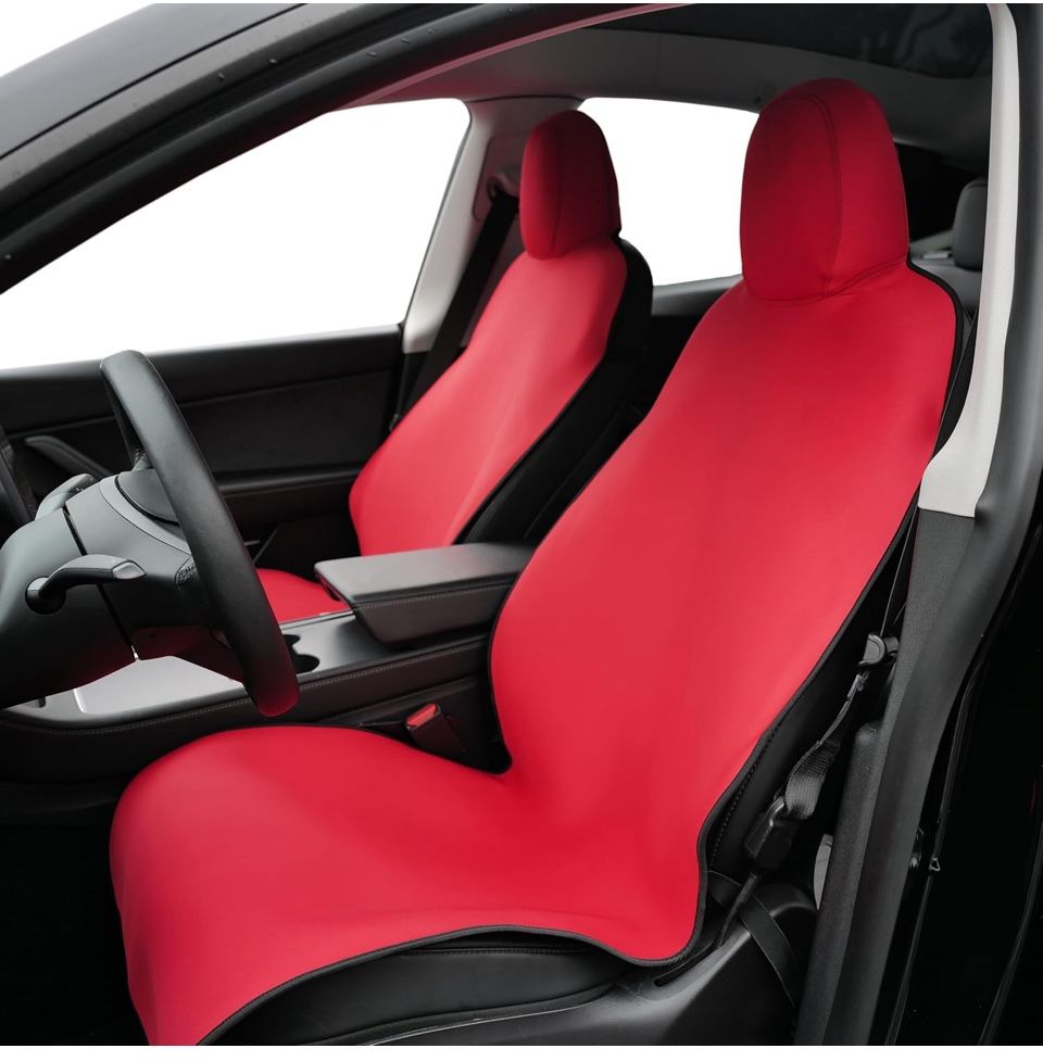 Tesla Model Y Seat Covers 2024 - Waterproof Neoprene Front Seat Protectors - Fits 2018-2023 Model 3/Y, Red 2-Pack
