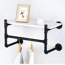 HAOVON Industrial Pipe Clothing Rack Wall Mounted Wood Shelf