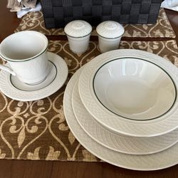 Seven piece set of China wear with salt and pepper shakers