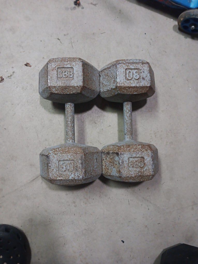 80 lb Pair Hex Cast Iron Dumbbells USA
