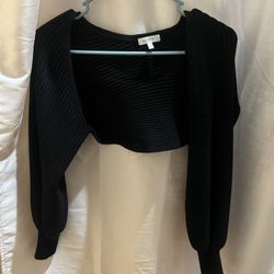 Black Ribbed Knit Cardigan 