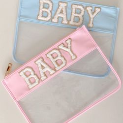 Varsity Letter “BABY” Cosmetic Bag In Strawberry Milkshake Color