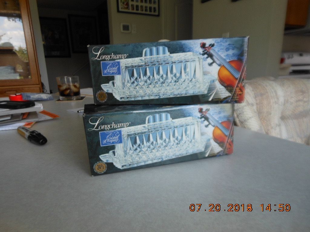 Longchamp 24% Leaded Crystal Butter Dishes w/covers