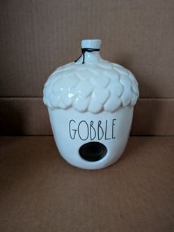 Rae Dunn by Magenta White Acorn GOBBLE Birdhouse Ceramic Jar Home Decor