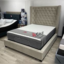 Transitional Velvet Queen  / Eastern King Size Bed Frame  - Mattress Sold Separately 