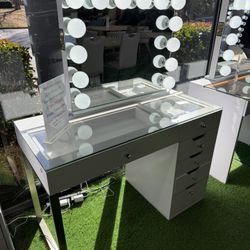 White Makeup Vanity with 6 Drawers and LED Mirror with Bluetooth Speaker (2.4)