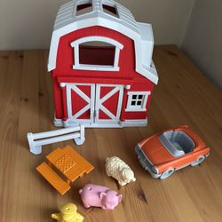 Green Toys Made In The USA Red Barn Farm Playset Lot 