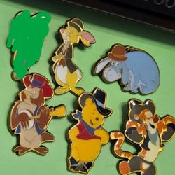 Disney Winnie The Pooh Western Inspired Characters Enamel Metal Pin Combo Set 