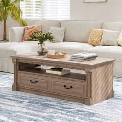 48'' Wood Coffee Table for Living Room, Farmhouse Coffee Table with Storage, Rustic Center Table for Living Room with 4 Drawers, Farmhouse & Industria