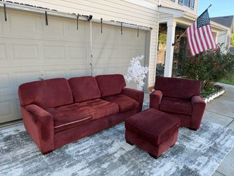 Free Delivery - Burgundy 3-Piece Sofa Set with Armchair & Ottoman
