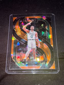 Jayson Tatum cracked ice orange numbered select basketball card