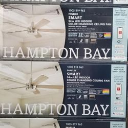 Hampton Bay Fanelee 54 in White Color Changing Integrated LED Matte Black & Brushed Nickel Smart Fan