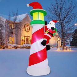 NEW Christmas 10FT LED Santa Climbing Lighthouse Airblown Inflatable